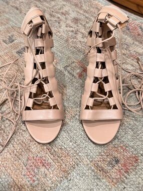 Aquazzura Nude Lace-Up Gladiator Heels